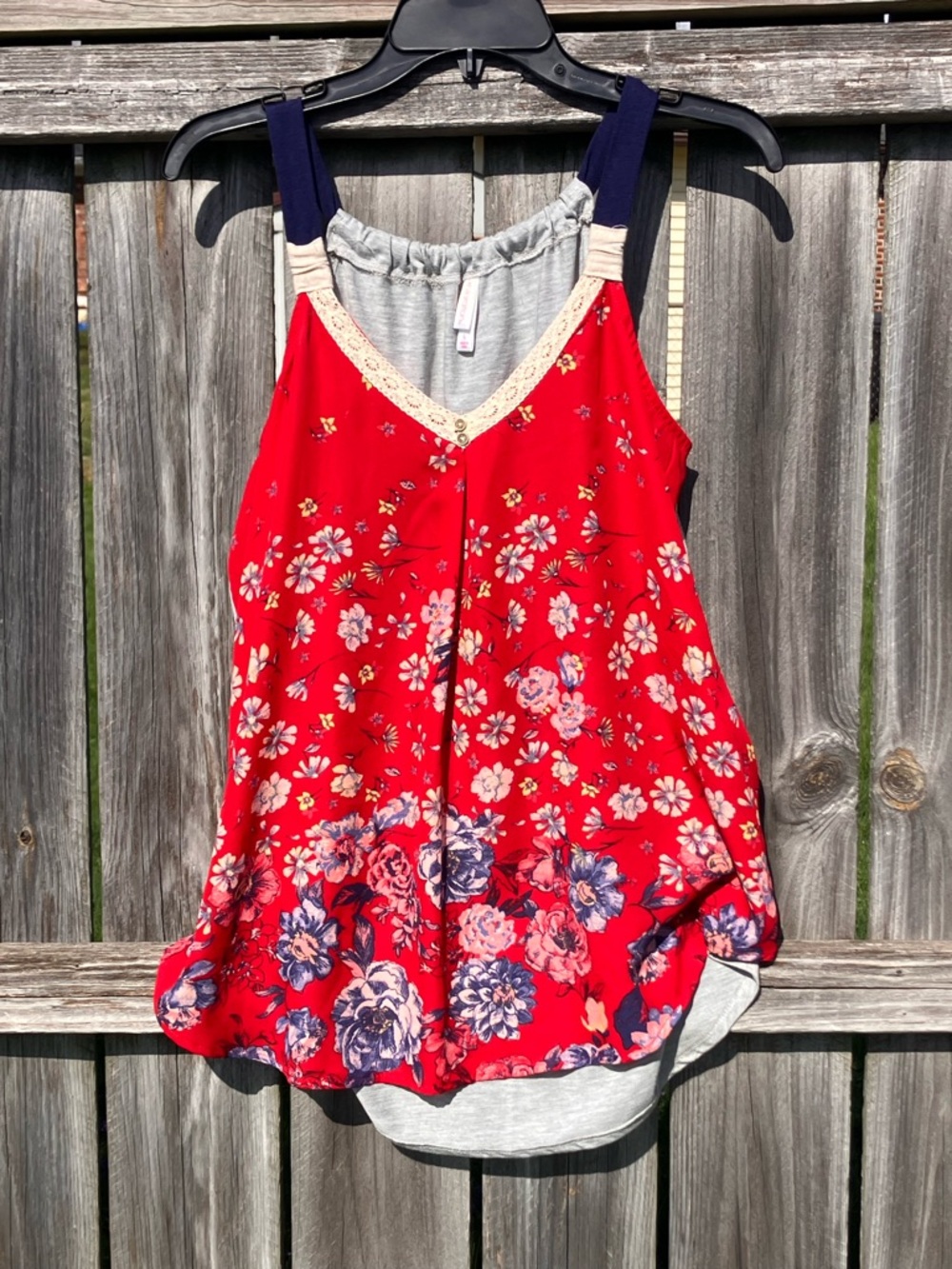 Xhilaration Red Floral Layered Camisole with Navy Straps